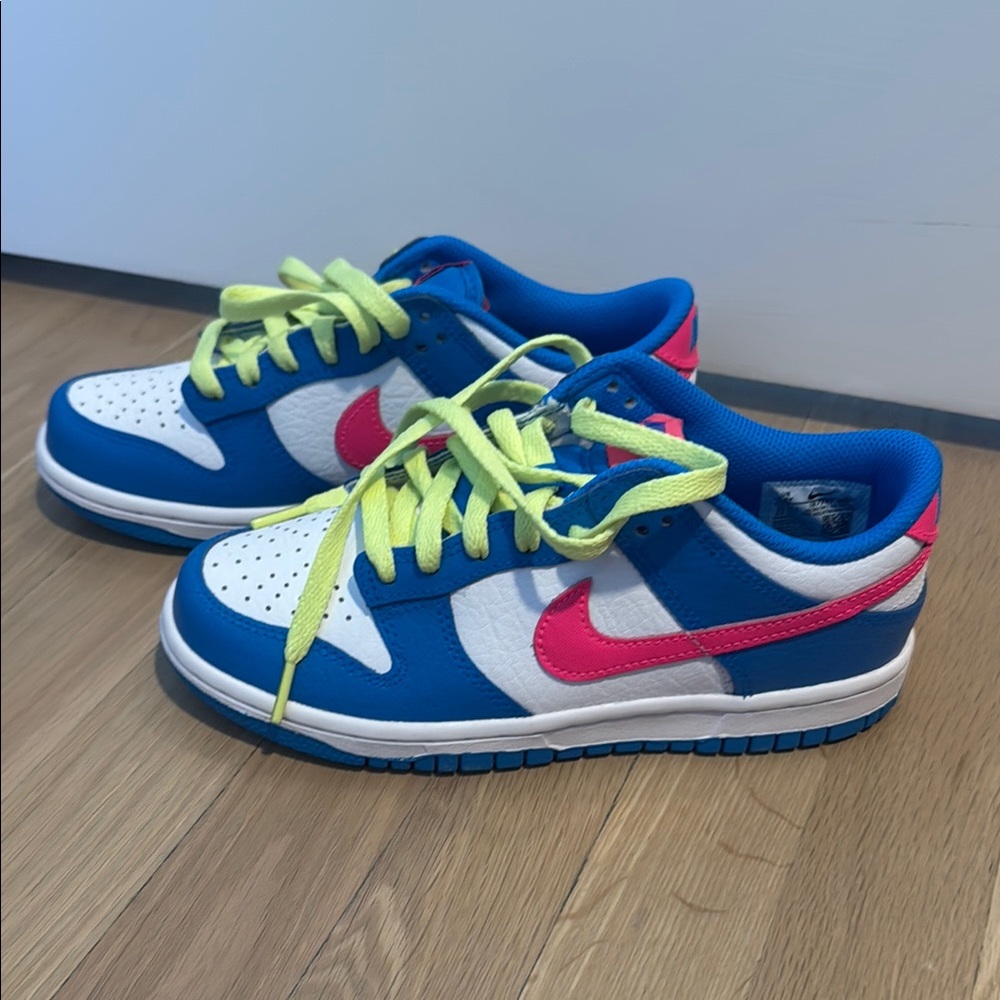 Nike Kids Blue and Pink Sneakers with Yellow Laces